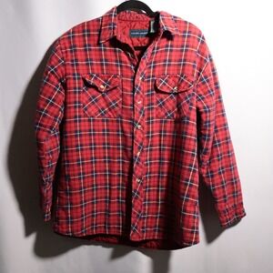 Vintage 90s Mens Red Plaid Shacket Shirt Jacket Button Up Lumberjack Outdoor L
